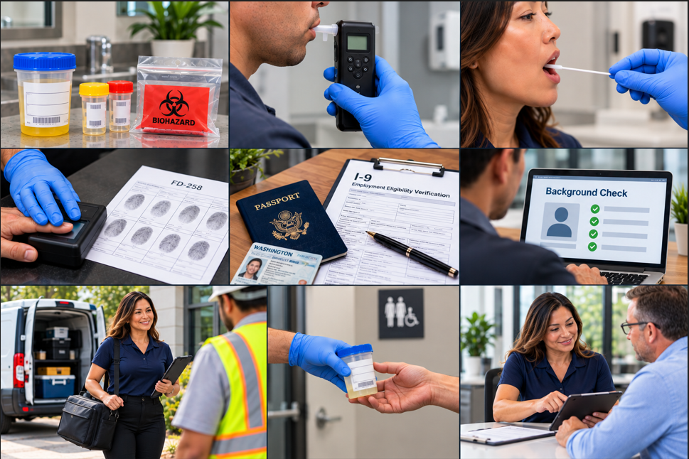 Test365 Solutions mobile screening and verification services: drug testing, fingerprinting, I-9 verification and background checks
